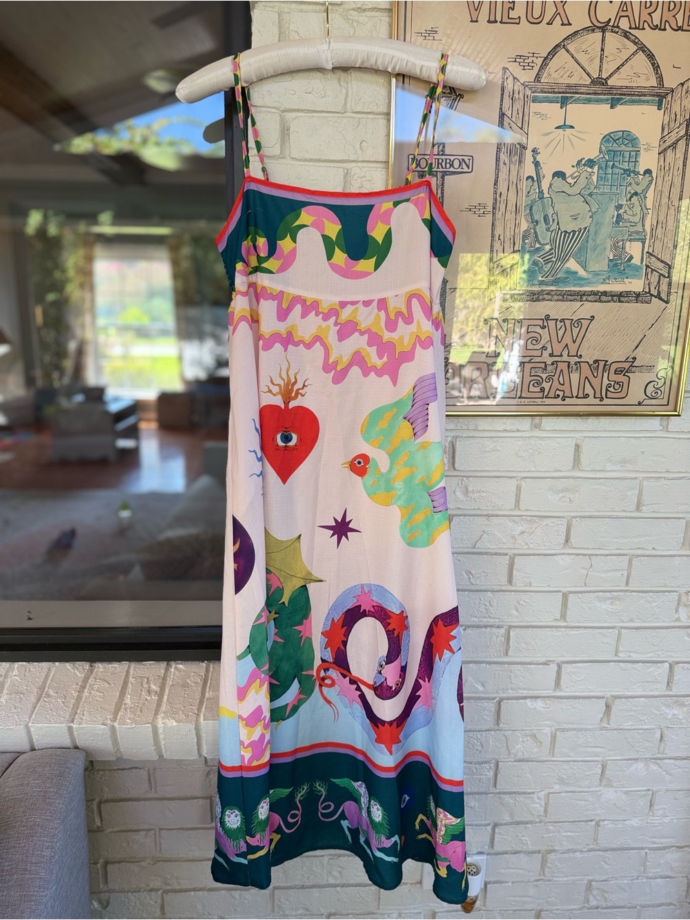 Colorful Graphic Maxi Slip Dress - Pink Multi
